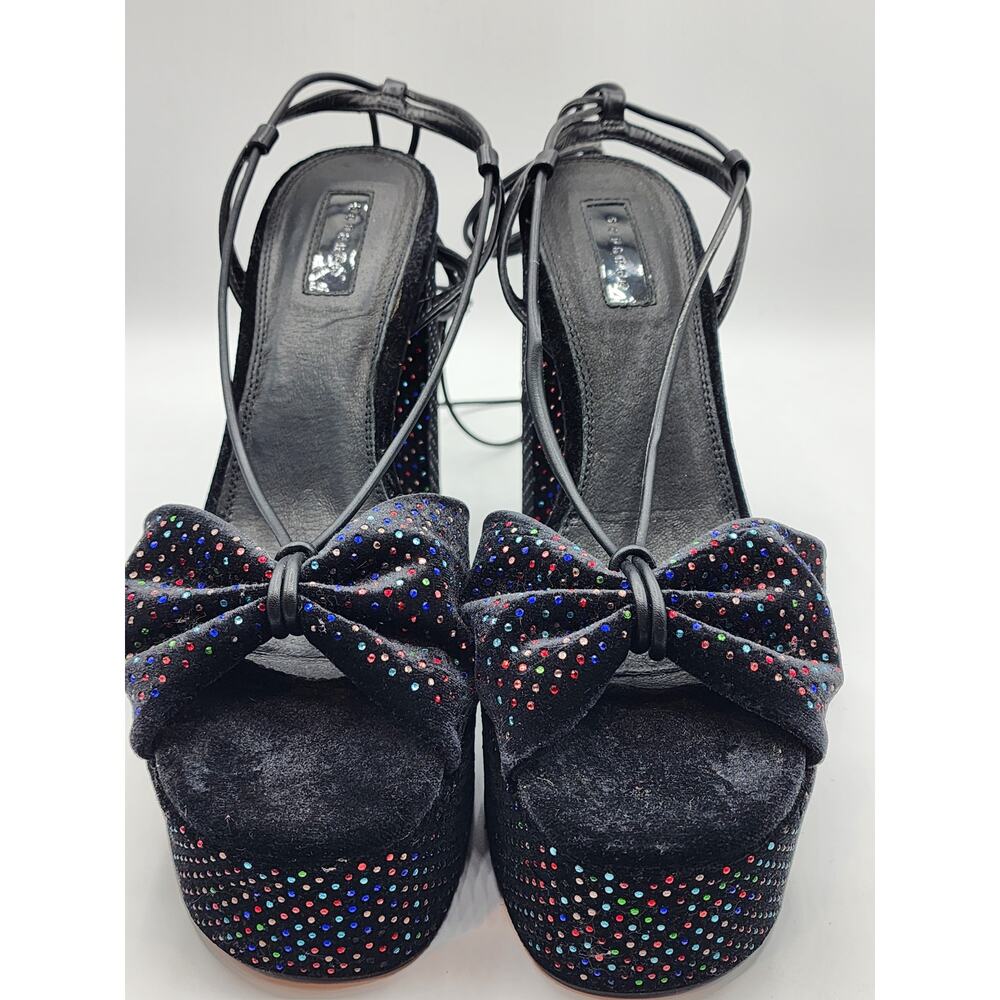 Topshop Rave Velvet platform sandals with multicolor crystals